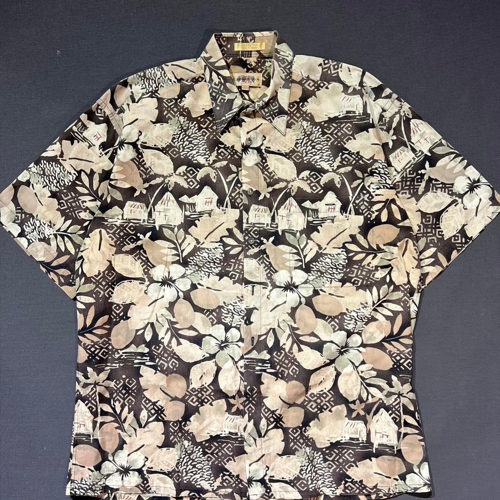 Campia Moda Mens Large Cotton Short Sleeve Tropical Island Hibiscus Button Shirt